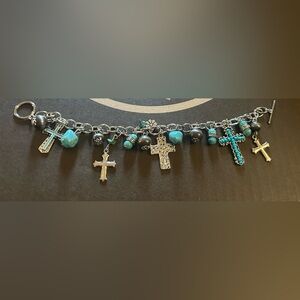 Turquoise and silver cross bracelet
